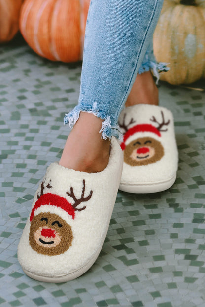 White Christmas Deer Indoor Plush Slippers