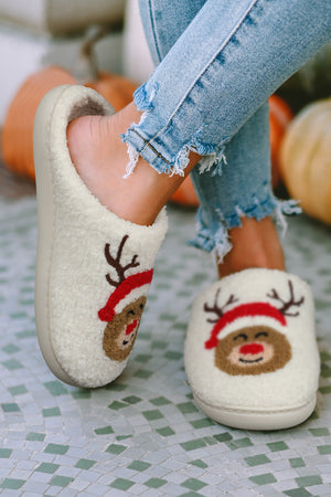 White Christmas Deer Indoor Plush Slippers