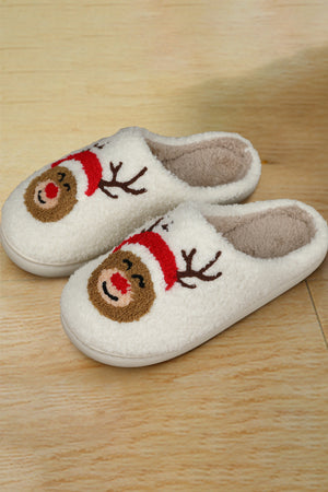 White Christmas Deer Indoor Plush Slippers