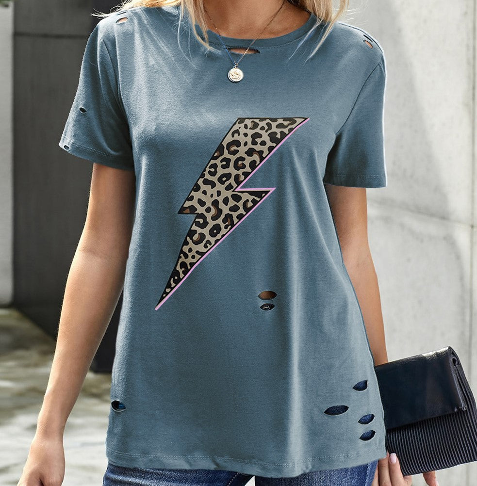 Lighting Lip Distressed T-Shirt