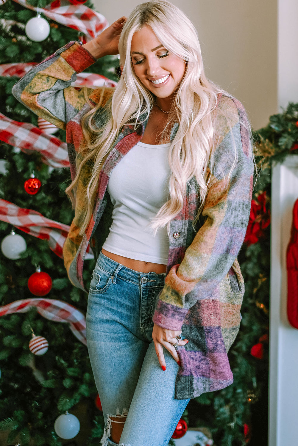 Multicolor Brushed Plaid Shacket