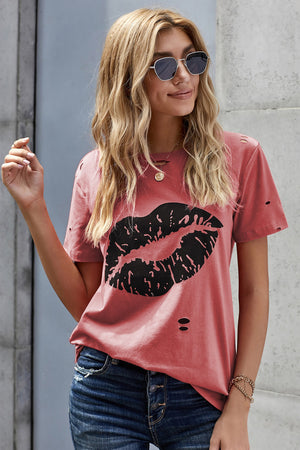 Lighting Lip Distressed T-Shirt