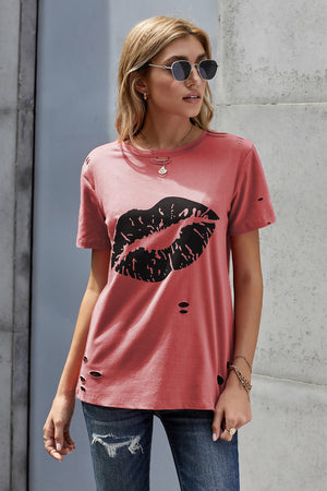 Lighting Lip Distressed T-Shirt