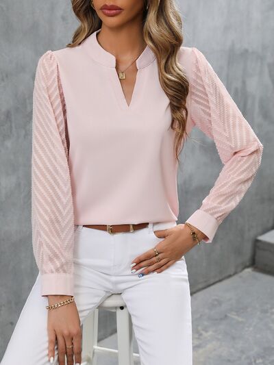 Elegance in Bloom Notched Blouse