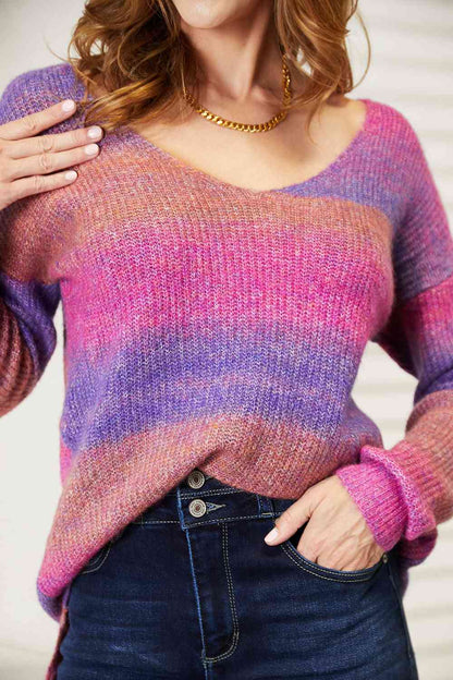 Radiant Harmony Ribbed V-Neck Sweater