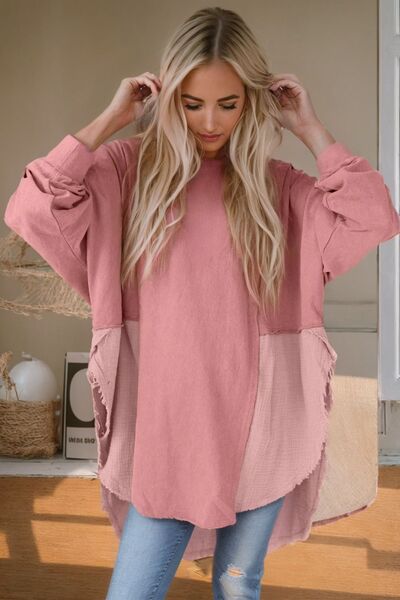 Luxe Contrast Chic Long Sleeve Blouse