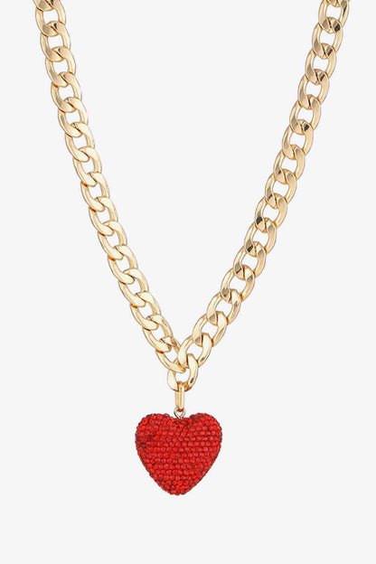 Love Charm: Rhinestone Heart Pendant Curb Chain Necklace