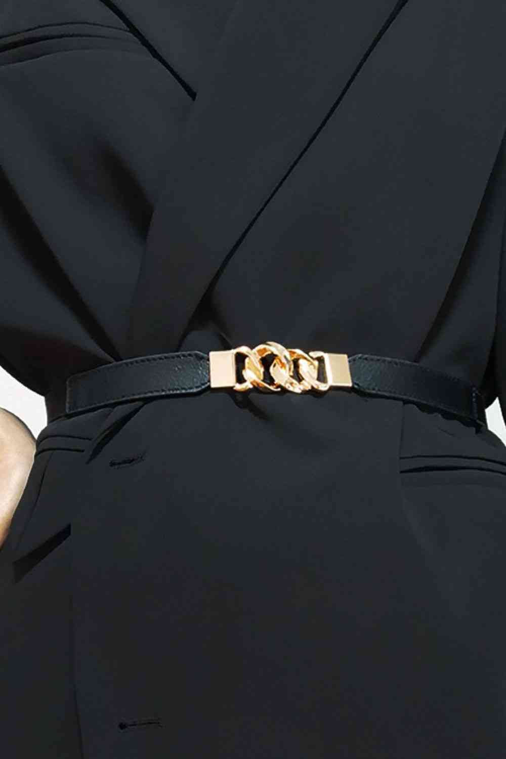 ChicFlex Elegance: Elastic PU Belt with Zinc Alloy Buckle