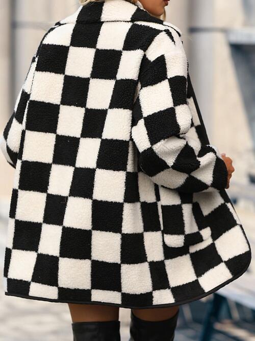 Monochrome Maven: Checkered Button Front Coat