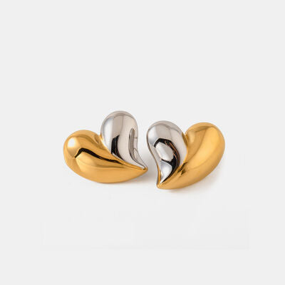 Radiant Dainty Hearts: Stainless Steel Stud Earrings in 18K Gold-Plated Finish