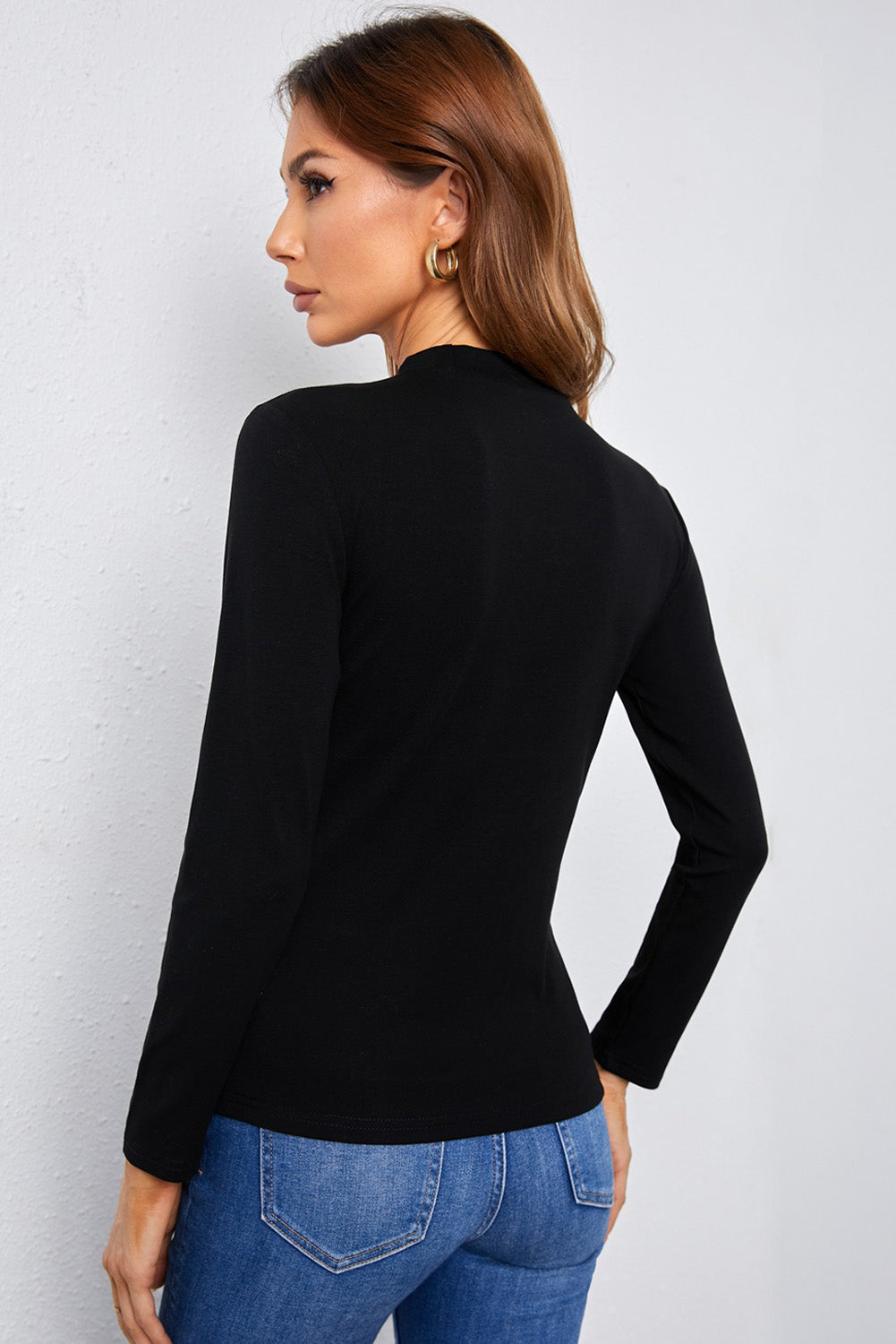 Mock Neck Lace Detail Long Sleeve Tee