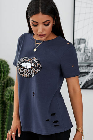 Lighting Lip Distressed T-Shirt