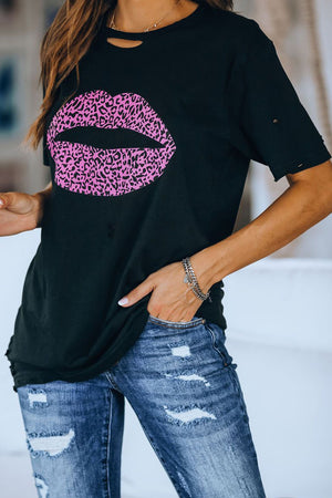 Lighting Lip Distressed T-Shirt
