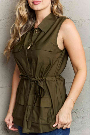 Radiant Allure Sleeveless Collared Button Down Top