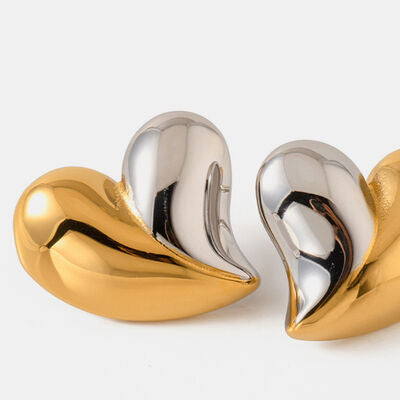 Radiant Dainty Hearts: Stainless Steel Stud Earrings in 18K Gold-Plated Finish