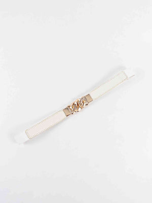 ChicFlex Elegance: Elastic PU Belt with Zinc Alloy Buckle