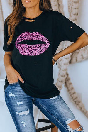 Lighting Lip Distressed T-Shirt