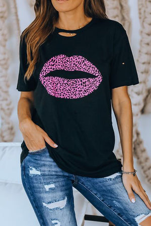Lighting Lip Distressed T-Shirt